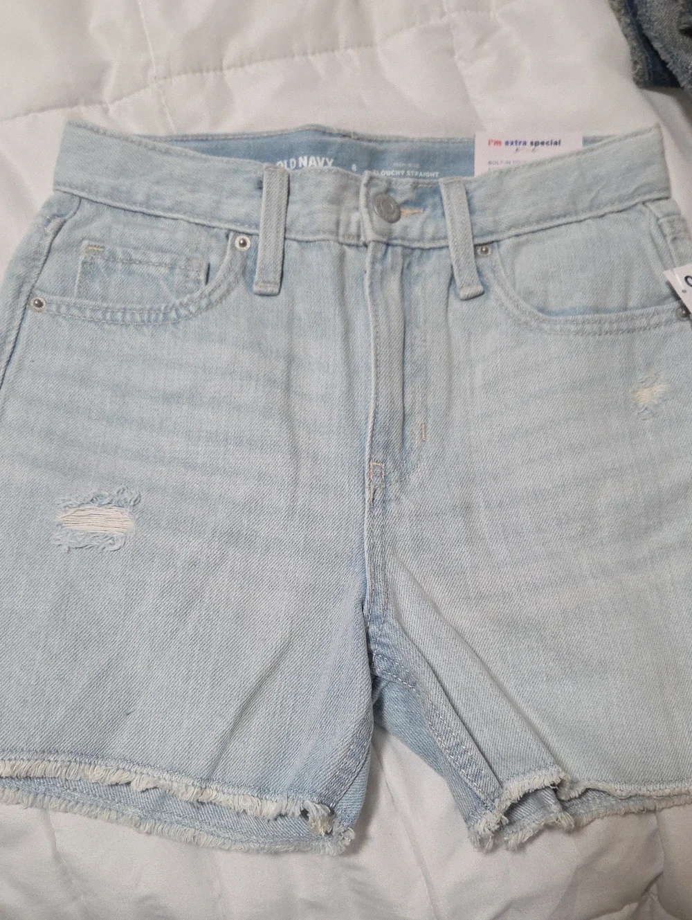Old Navy Pale Blue High-Rise Slouchy Straight Denim Shorts